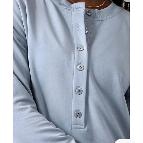 Athleta Balance Henley Sweatshirt Blue Star Size L - Picture 7 of 11